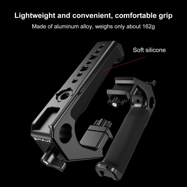 PULUZ Double-thread Metal Quick Release Top Handle with Cold Shoe for Camera Cage Stabilizer  - Black