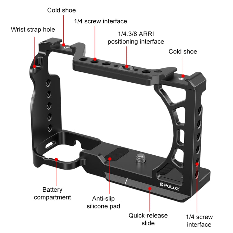 For Sony A6500 / A6400 / A6300 / A6000 PULUZ Metal Camera Cage Expansion Mount Stabilizer Rig  - Black