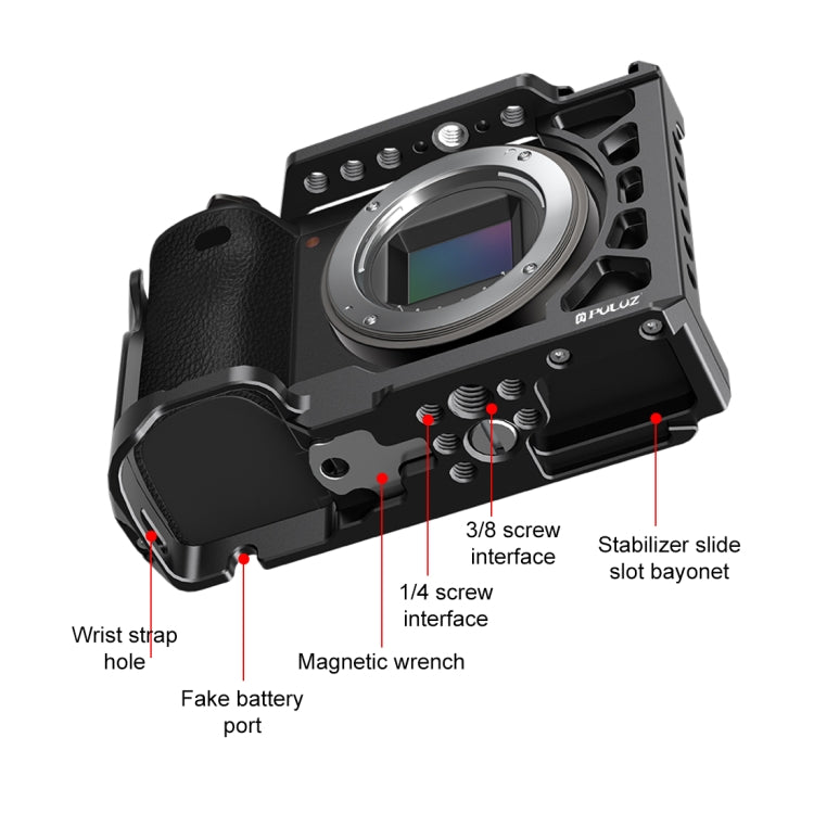 For Sony A6500 / A6400 / A6300 / A6000 PULUZ Metal Camera Cage Expansion Mount Stabilizer Rig  - Black