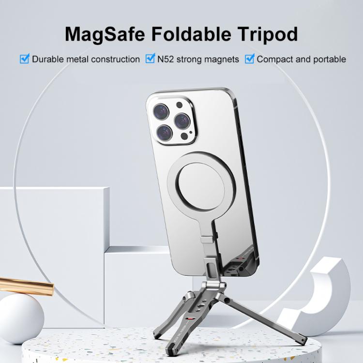 PULUZ Foldable MagSafe Magnet Tripod Desk Phone Mount Handle Bracket  - Grey