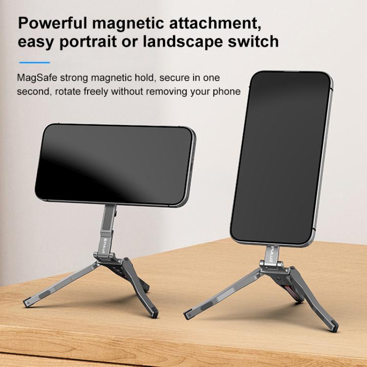 PULUZ Foldable MagSafe Magnet Tripod Desk Phone Mount Handle Bracket  - Grey
