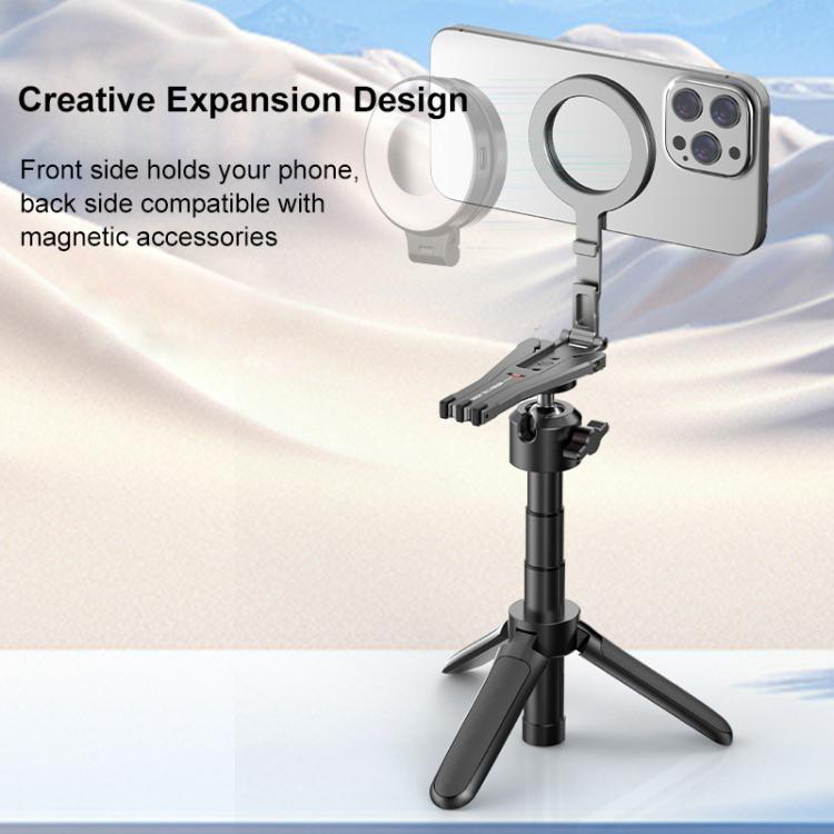 PULUZ Foldable MagSafe Magnet Tripod Desk Phone Mount Handle Bracket  - Grey