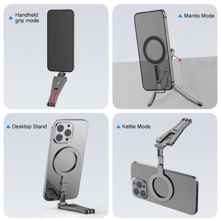 PULUZ Foldable MagSafe Magnet Tripod Desk Phone Mount Handle Bracket  - Grey