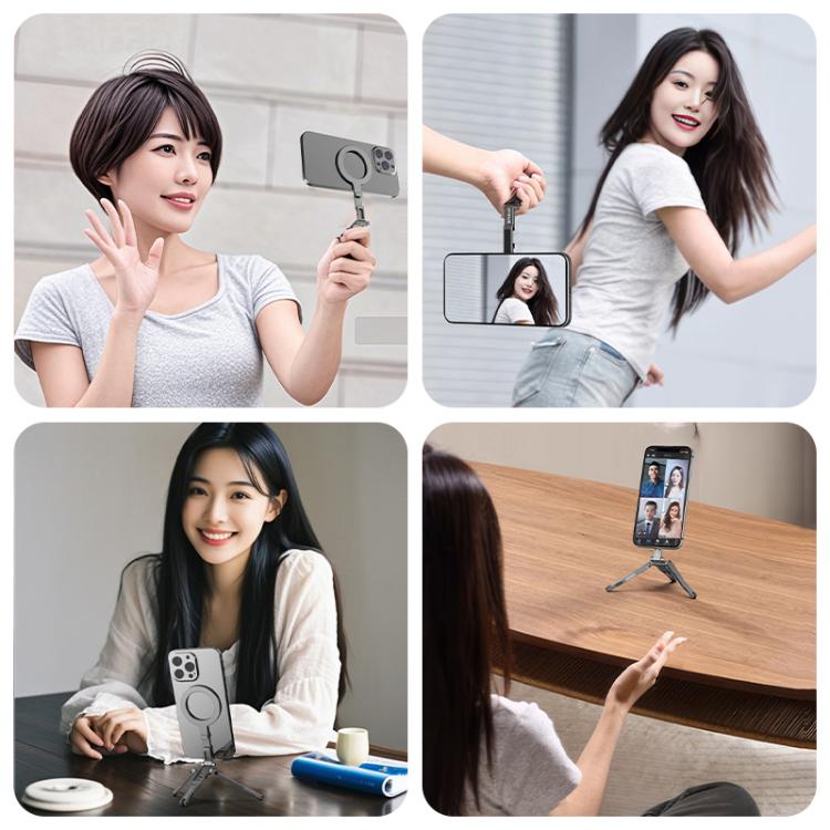 PULUZ Foldable MagSafe Magnet Tripod Desk Phone Mount Handle Bracket  - Grey