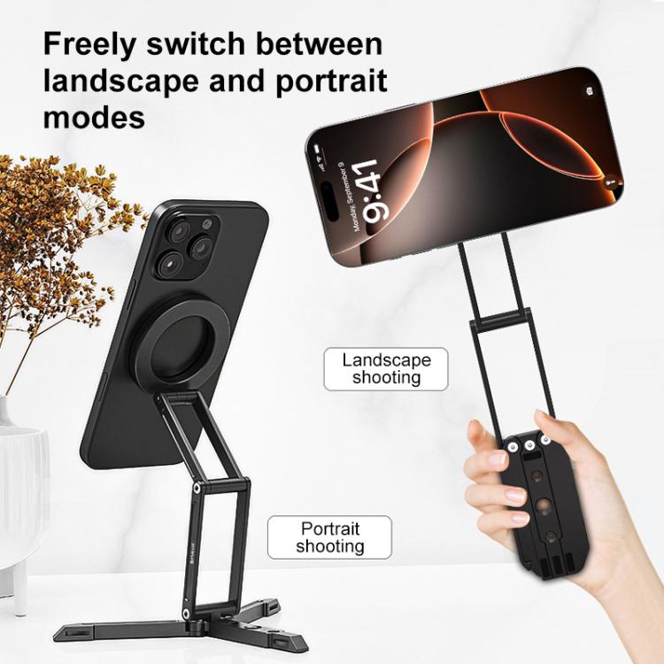 PULUZ MagSafe Desktop Live Streaming Magnetic Foldable Phone Holder Bracket  - Black