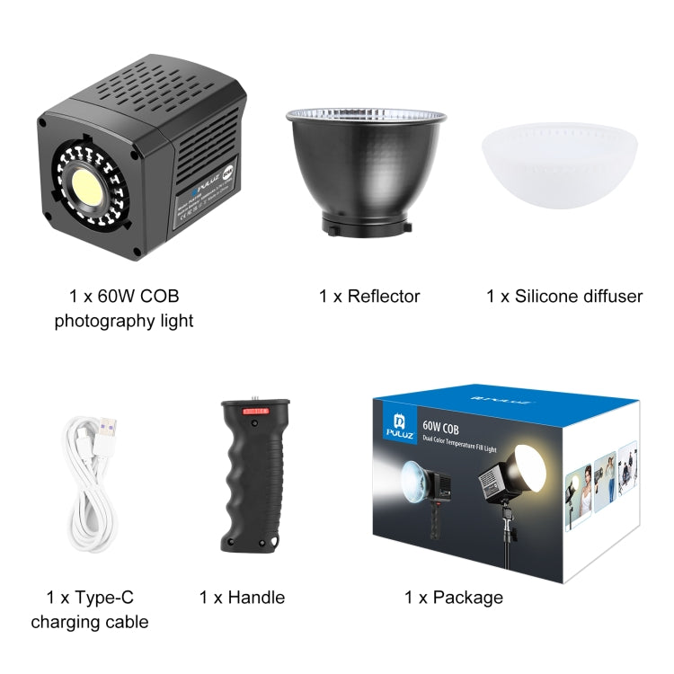 PULUZ 60W Studio Video Light 2500K-6500K Dual Color Temperature Professional Photography Fill Light  - Black