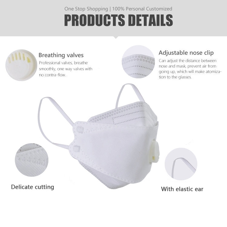 [HK Warehouse] 10 PCS KN95 KF94 Breathable Respirator Dustproof Antiviral Anti-fog Willow Leaf Shaped Protective Face Mask with Breath-Valve Filter