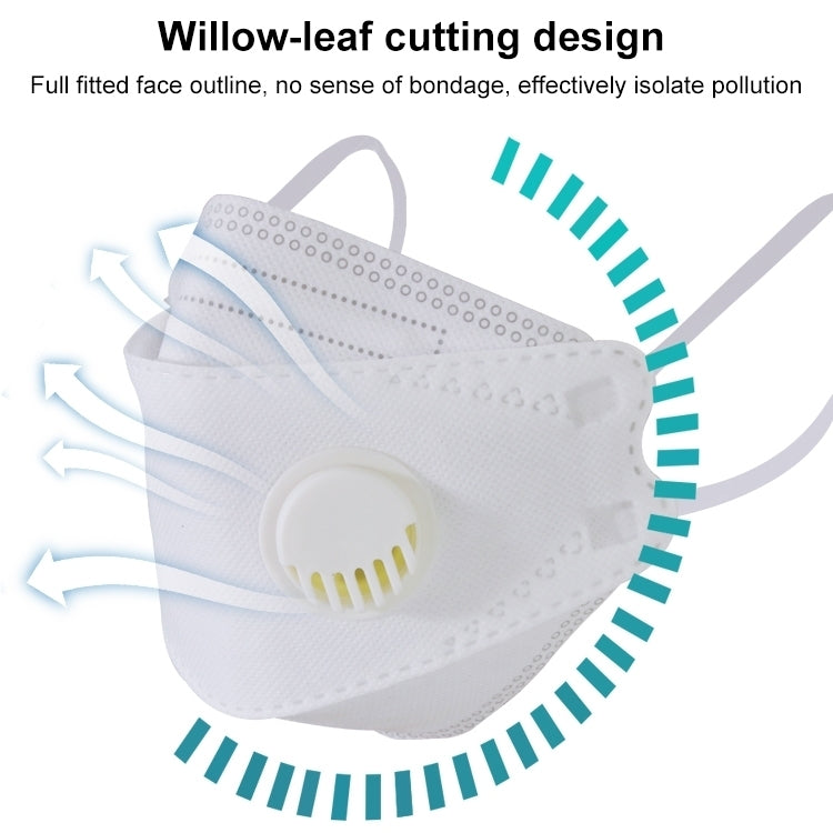 [HK Warehouse] 10 PCS KN95 KF94 Breathable Respirator Dustproof Antiviral Anti-fog Willow Leaf Shaped Protective Face Mask with Breath-Valve Filter