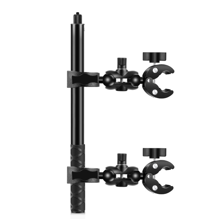 PULUZ Cycling Quick Release Bracket with 150cm Selfie Stick Set, Double Dual-heads Crabs Clamps Handlebar Fixed Mount  - Black