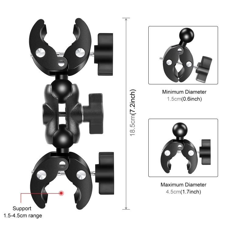PULUZ Cycling Quick Release Bracket with 150cm Selfie Stick Set, Double Dual-heads Crabs Clamps Handlebar Fixed Mount  - Black