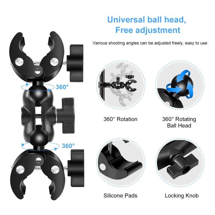 PULUZ Cycling Quick Release Bracket with 150cm Selfie Stick Set, Double Dual-heads Crabs Clamps Handlebar Fixed Mount  - Black
