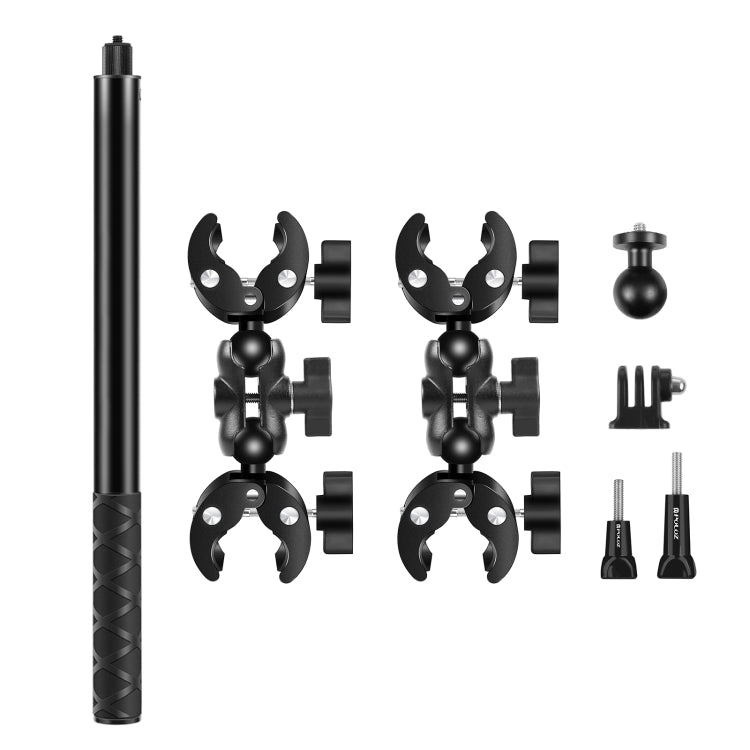 PULUZ Cycling Quick Release Bracket with 150cm Selfie Stick Set, Double Dual-heads Crabs Clamps Handlebar Fixed Mount  - Black
