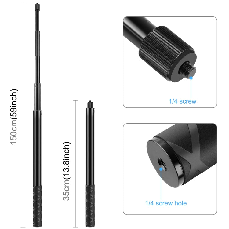 PULUZ Cycling Quick Release Bracket with 150cm Selfie Stick Set, Dual-heads Crab & Single Heads Clamps Handlebar Fixed Mount  - Black