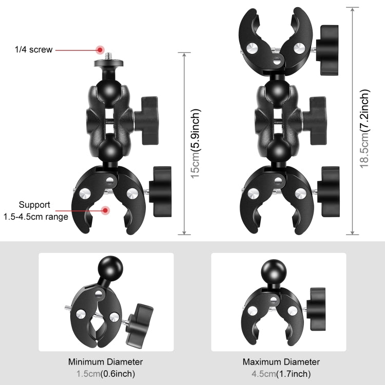 PULUZ Cycling Quick Release Bracket with 150cm Selfie Stick Set, Dual-heads Crab & Single Heads Clamps Handlebar Fixed Mount  - Black
