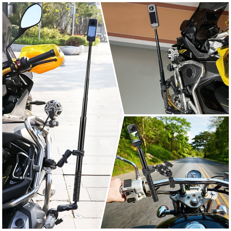 PULUZ Cycling Quick Release Bracket with 150cm Selfie Stick Set, Dual-heads Crab & Single Heads Clamps Handlebar Fixed Mount  - Black