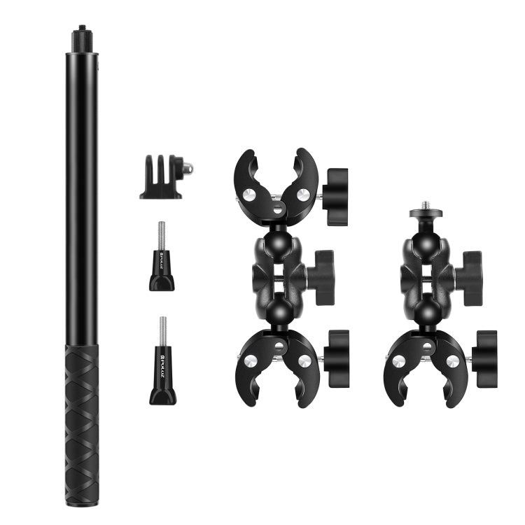 PULUZ Cycling Quick Release Bracket with 150cm Selfie Stick Set, Dual-heads Crab & Single Heads Clamps Handlebar Fixed Mount  - Black