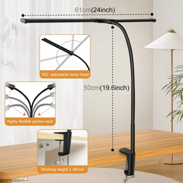 PULUZ Gooseneck Tube LED Fill Light Double Head Clip Desk Lamp  - Black