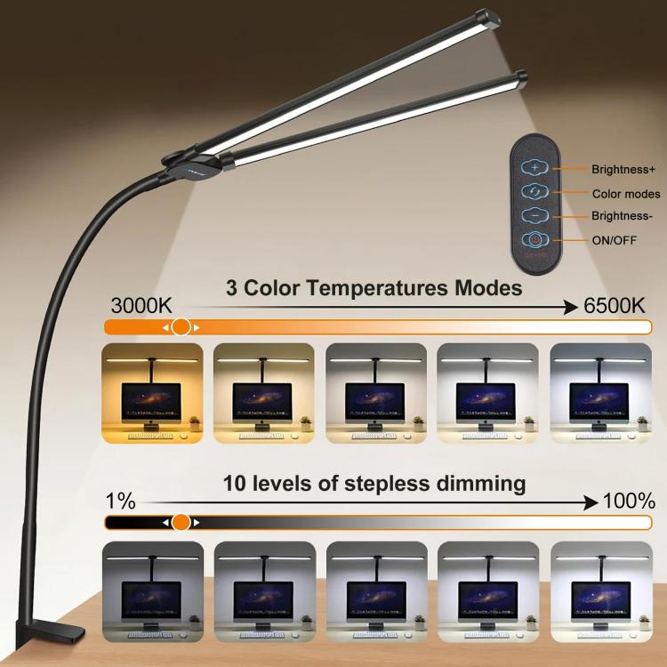 PULUZ Gooseneck Tube LED Fill Light Double Head Clip Desk Lamp  - Black