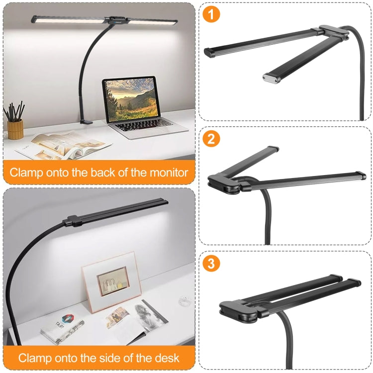 PULUZ Gooseneck Tube LED Fill Light Double Head Clip Desk Lamp  - Black