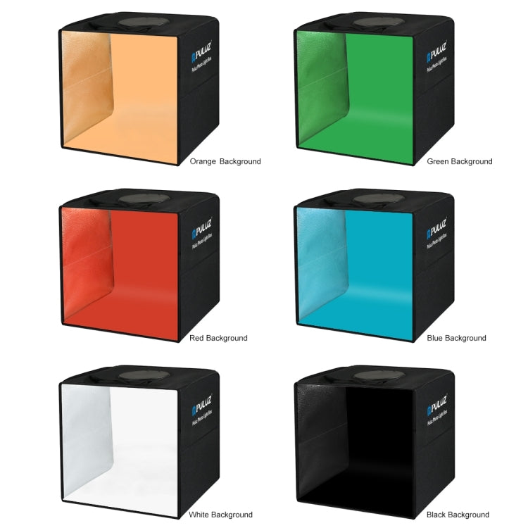 [US Warehouse] PULUZ 30cm Folding Ring Light Photo Lighting Studio Shooting Tent Box Kit with 6 Colors Black / White / Orange / Red / Green / Blue Backdrops, Unfold Size: 30cm x 30cm x 30cm - Black