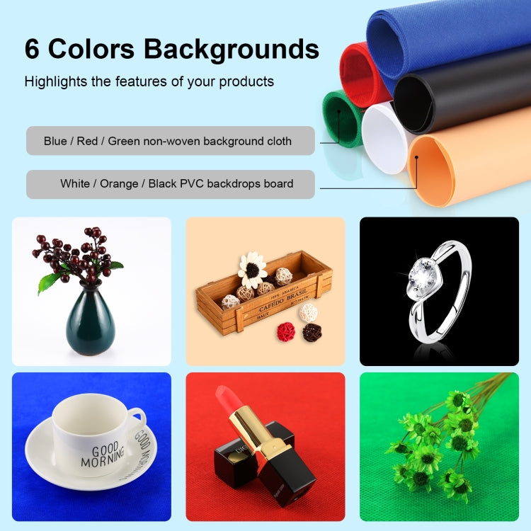 PULUZ 40cm Folding Portable White Light Dimmable Photo Lighting Studio Shooting Tent Box Kit with 6 Colors  - Black, Orange, White, Red, Green, Blue Backdrops