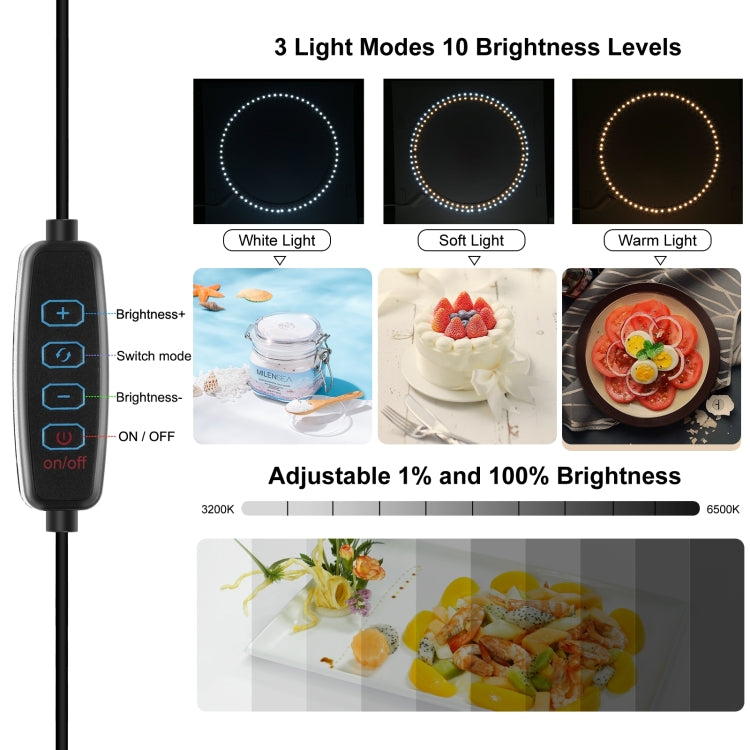 PULUZ 40cm Folding Portable Ring Light USB Photo Lighting Studio Shooting Tent Box with 6 x Dual-side Color Backdrops, Size: 40cm x 40cm x 40cm  - Black