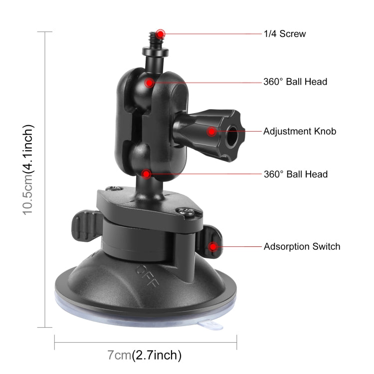 PULUZ 1/4 inch Magic Arm Suction Cup Mount  - Black