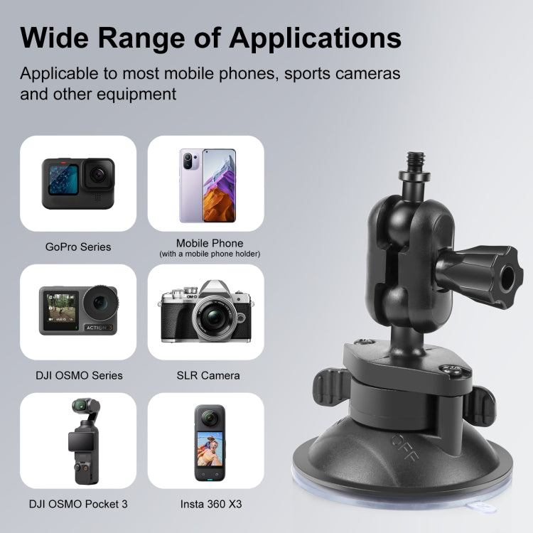 PULUZ 1/4 inch Magic Arm Suction Cup Mount  - Black