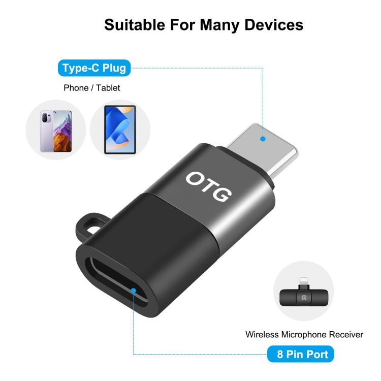 PULUZ 8 Pin to USB-C / Type-C OTG Adapter  - Black
