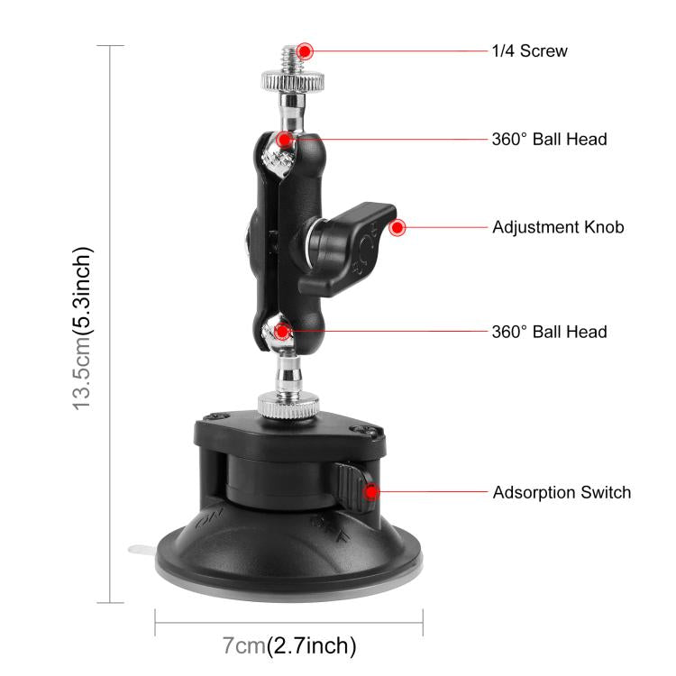 PULUZ Upgraded 1/4 inch Magic Arm Suction Cup Mount  - Black