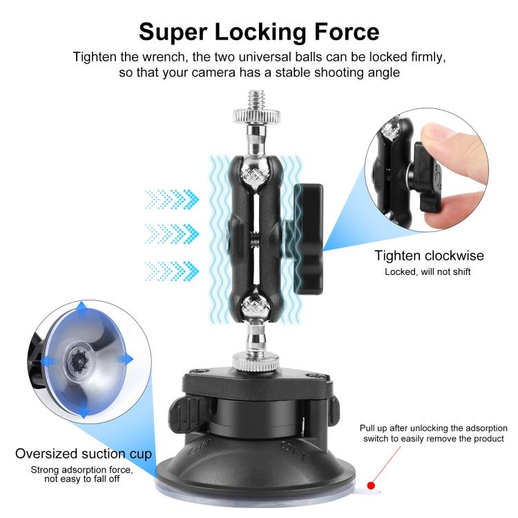 PULUZ Upgraded 1/4 inch Magic Arm Suction Cup Mount  - Black