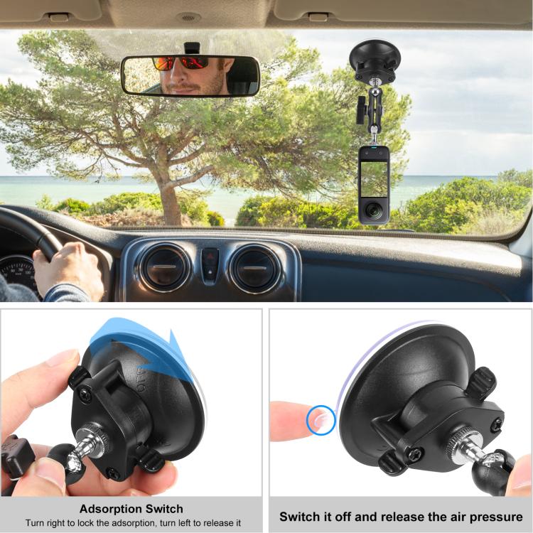 PULUZ Upgraded 1/4 inch Magic Arm Suction Cup Mount  - Black