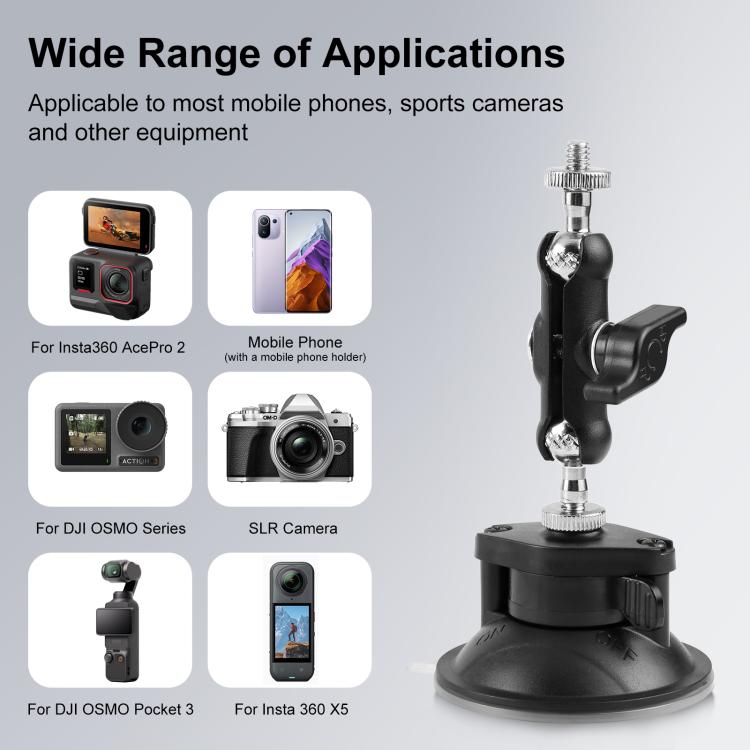 PULUZ Upgraded 1/4 inch Magic Arm Suction Cup Mount  - Black