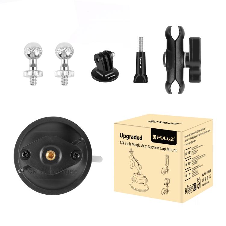 PULUZ Upgraded 1/4 inch Magic Arm Suction Cup Mount  - Black