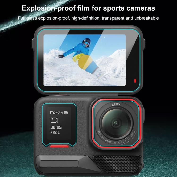 For Insta360 Ace Pro 2 PULUZ 3 in 1 Rear & Front  Screen and Lens Tempered Glass Film  - Transparent