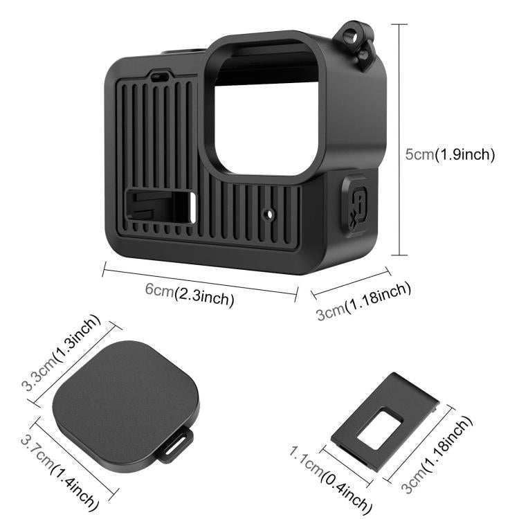 For GoPro HERO 4K 2024 PULUZ Silicone Protective Case Side Interface Cover with Wrist Strap & Lens Cover  - Black