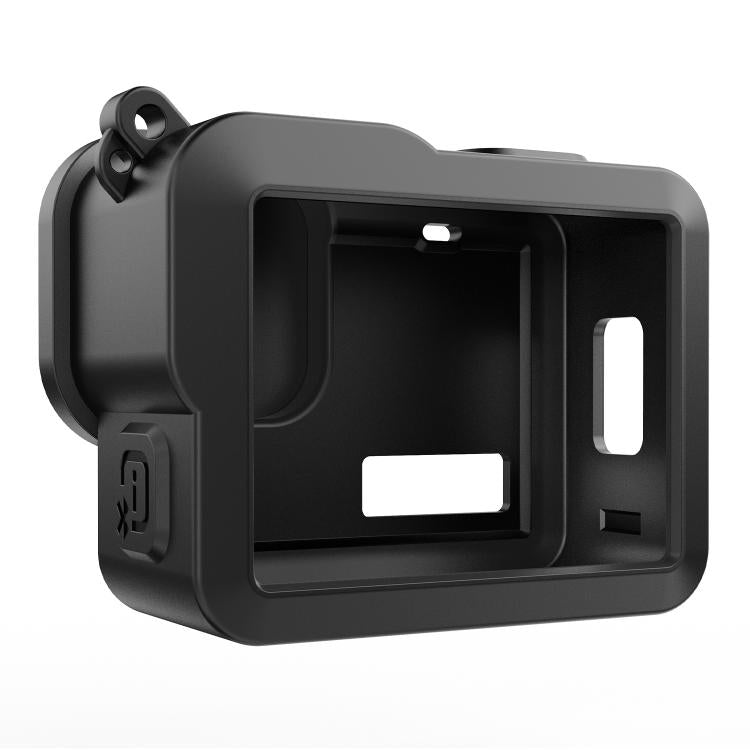For GoPro HERO 4K 2024 PULUZ Silicone Protective Case Side Interface Cover with Wrist Strap & Lens Cover  - Black