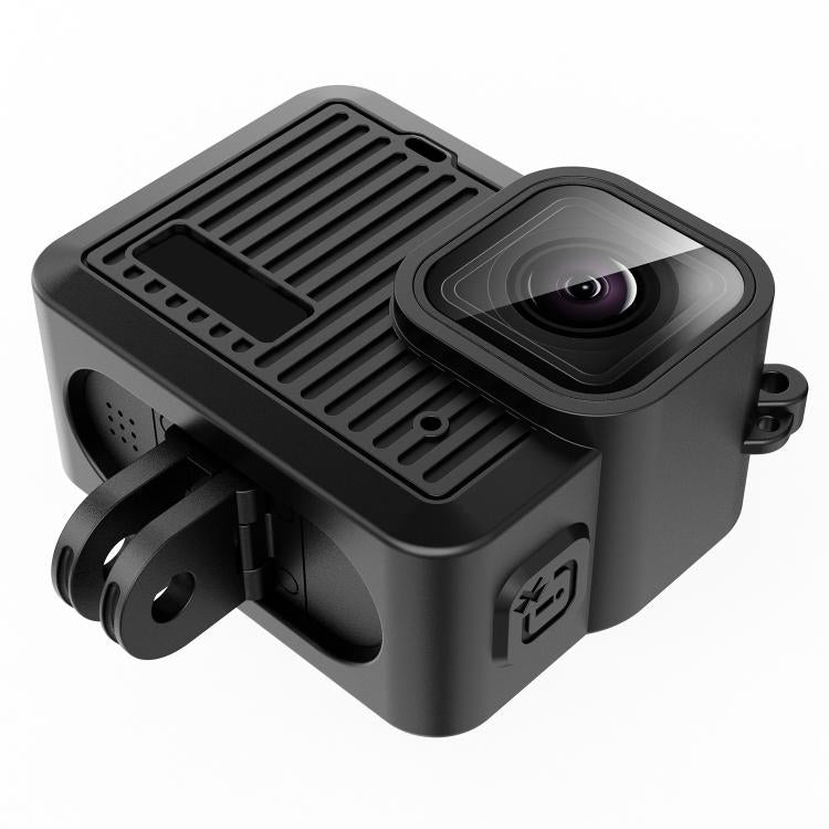 For GoPro HERO 4K 2024 PULUZ Silicone Protective Case Side Interface Cover with Wrist Strap & Lens Cover  - Black