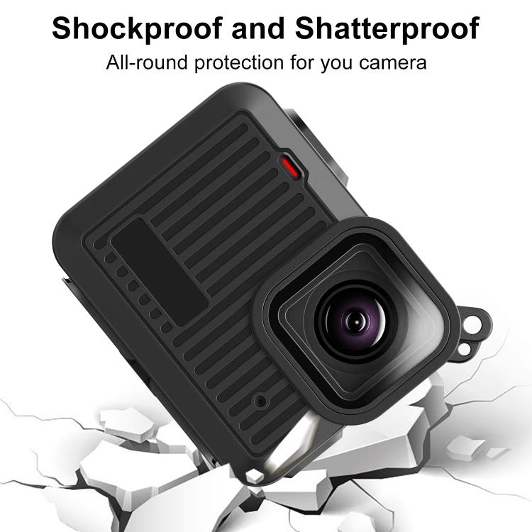For GoPro HERO 4K 2024 PULUZ Silicone Protective Case Side Interface Cover with Wrist Strap & Lens Cover  - Black