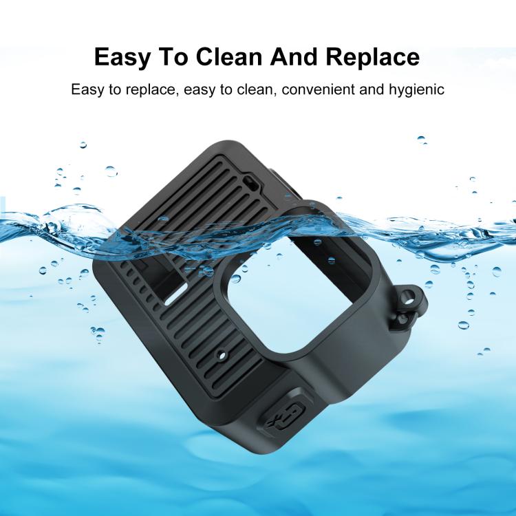 For GoPro HERO 4K 2024 PULUZ Silicone Protective Case Side Interface Cover with Wrist Strap & Lens Cover  - Black