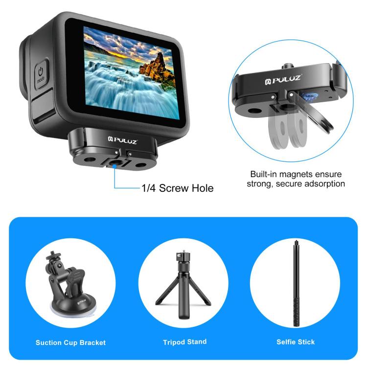 For GoPro HERO13 Black / MAX2 PULUZ Magnetic Quick Release Metal Base  - Black