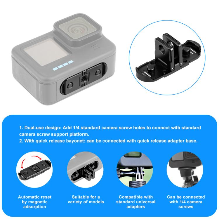 PULUZ Quick Release Magnetic Folding Base Adapter for GoPro HERO12 Black /11 Black /11 Black mini /10 Black /9 Black /8 Black / Max  - Black