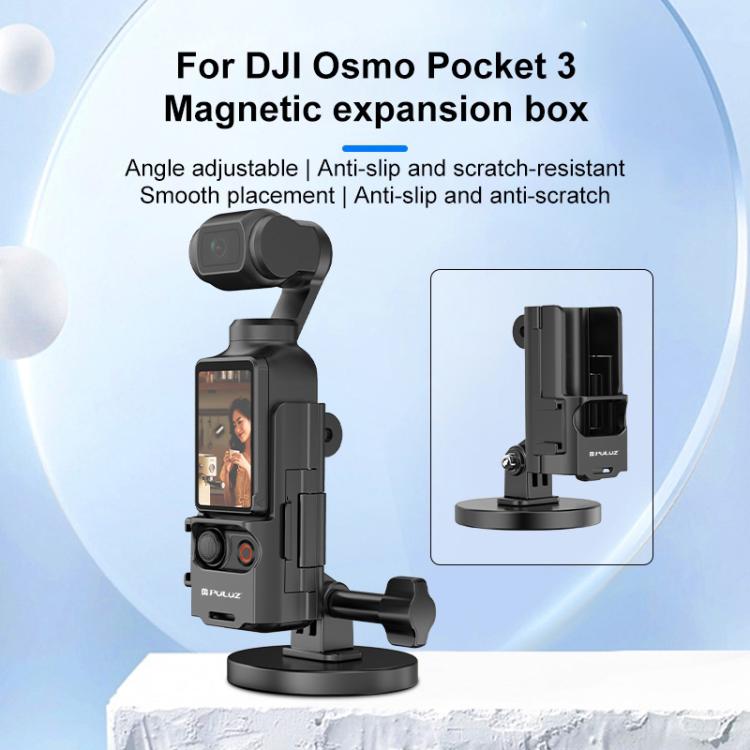 For DJI OSMO Pocket 3 PULUZ Protective Frame Magnetic Desktop Mount Angle Adjustable Base  - Black