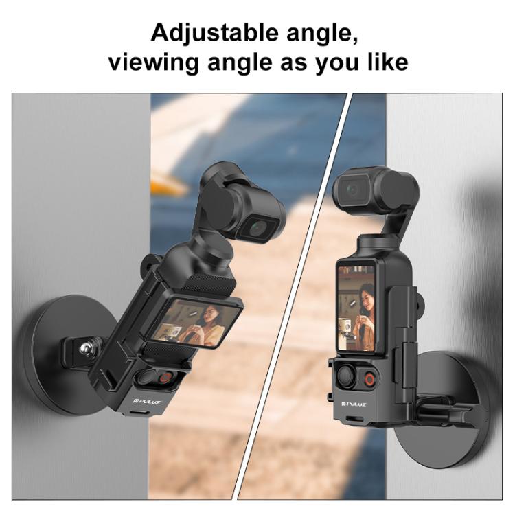 For DJI OSMO Pocket 3 PULUZ Protective Frame Magnetic Desktop Mount Angle Adjustable Base  - Black