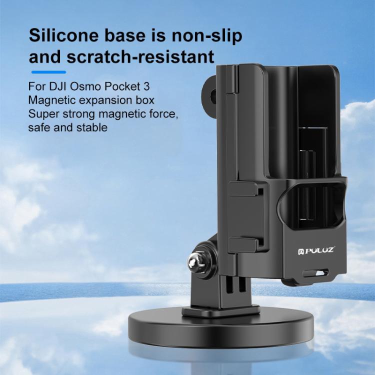 For DJI OSMO Pocket 3 PULUZ Protective Frame Magnetic Desktop Mount Angle Adjustable Base  - Black