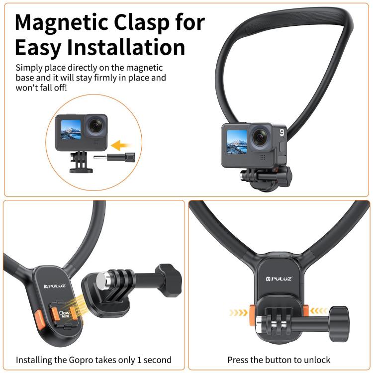 PULUZ Lazy Neck Bracket Magnetic Quick Release POV View Mount  - Black