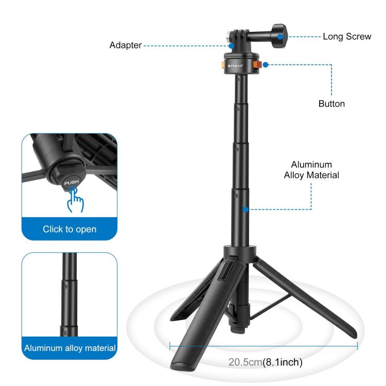 [US Warehouse] PULUZ Mini Magnetic Quick Release Selfie Stick Tripod