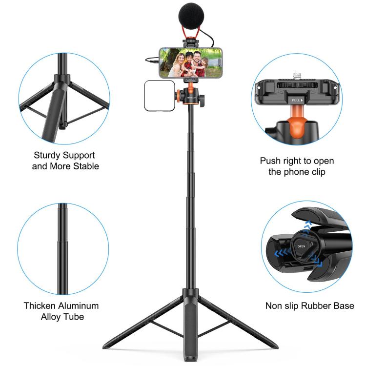 [US Warehouse] PULUZ 1.4m Phone Selfie Stick Tripod Vlog Live Streaming Holder with Phone Clip