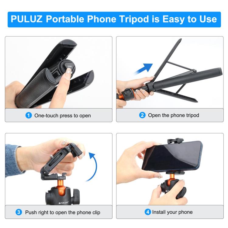 [US Warehouse] PULUZ 1.4m Phone Selfie Stick Tripod Vlog Live Streaming Holder with Phone Clip