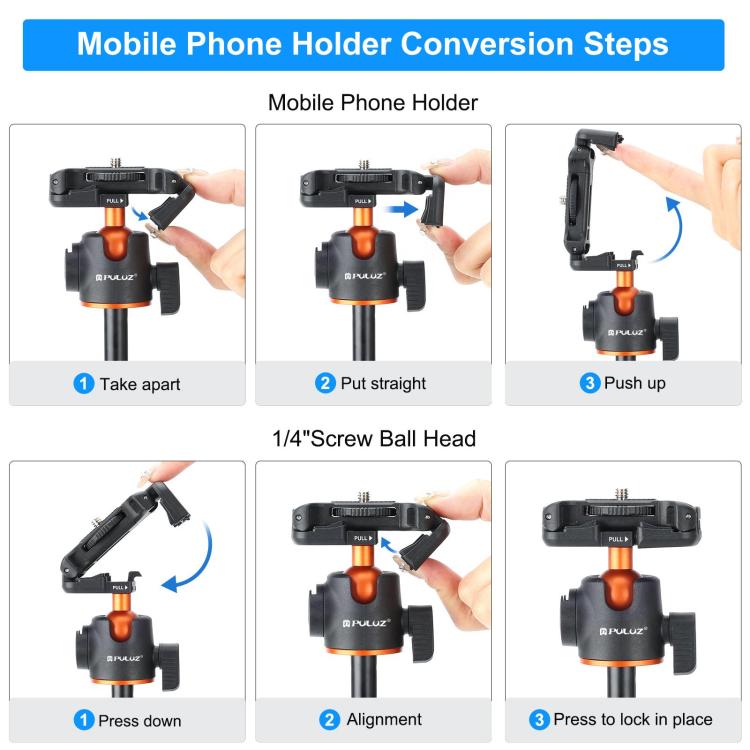 [US Warehouse] PULUZ 1.4m Phone Selfie Stick Tripod Vlog Live Streaming Holder with Phone Clip